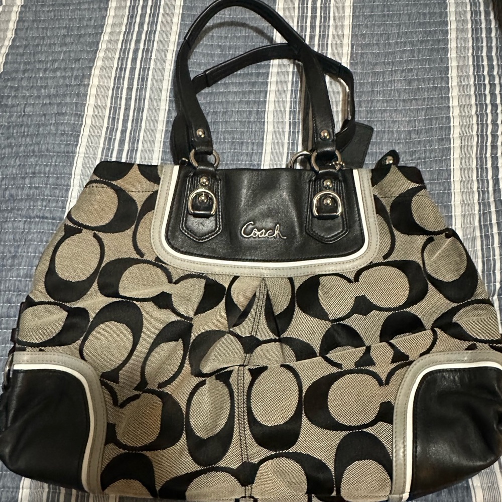 Coach Black and Tan Signature Tote
